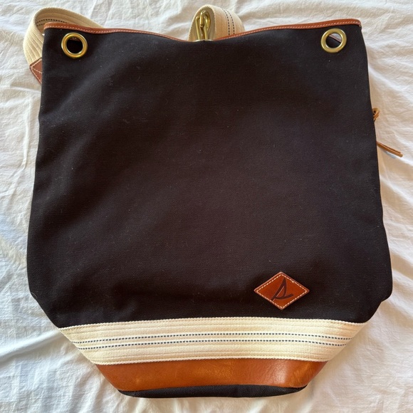 Sperry Black and Tan Duffle Canvas Backpack - Picture 1 of 8